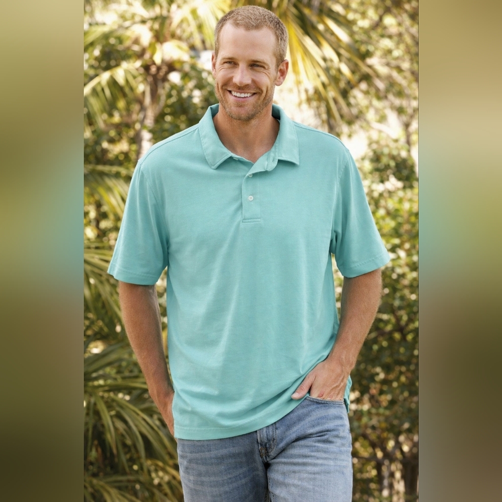 Lands' End Traditional Fit Mens Mint Green Short Sleeve Active Polo Shirt Sz M